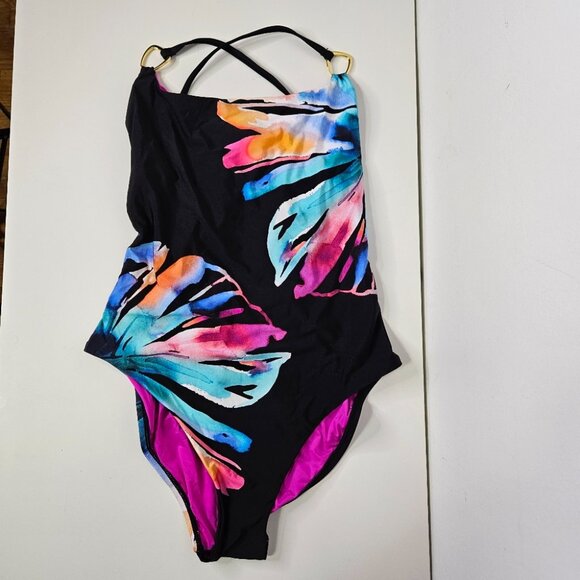 La Blanca Prism Palm Mio One-Piece Swimsuit Sz 6 Black Multicolor Strappy - Picture 3 of 8
